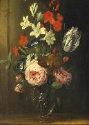 Flower still life in a glass vase Jan van den Hecke